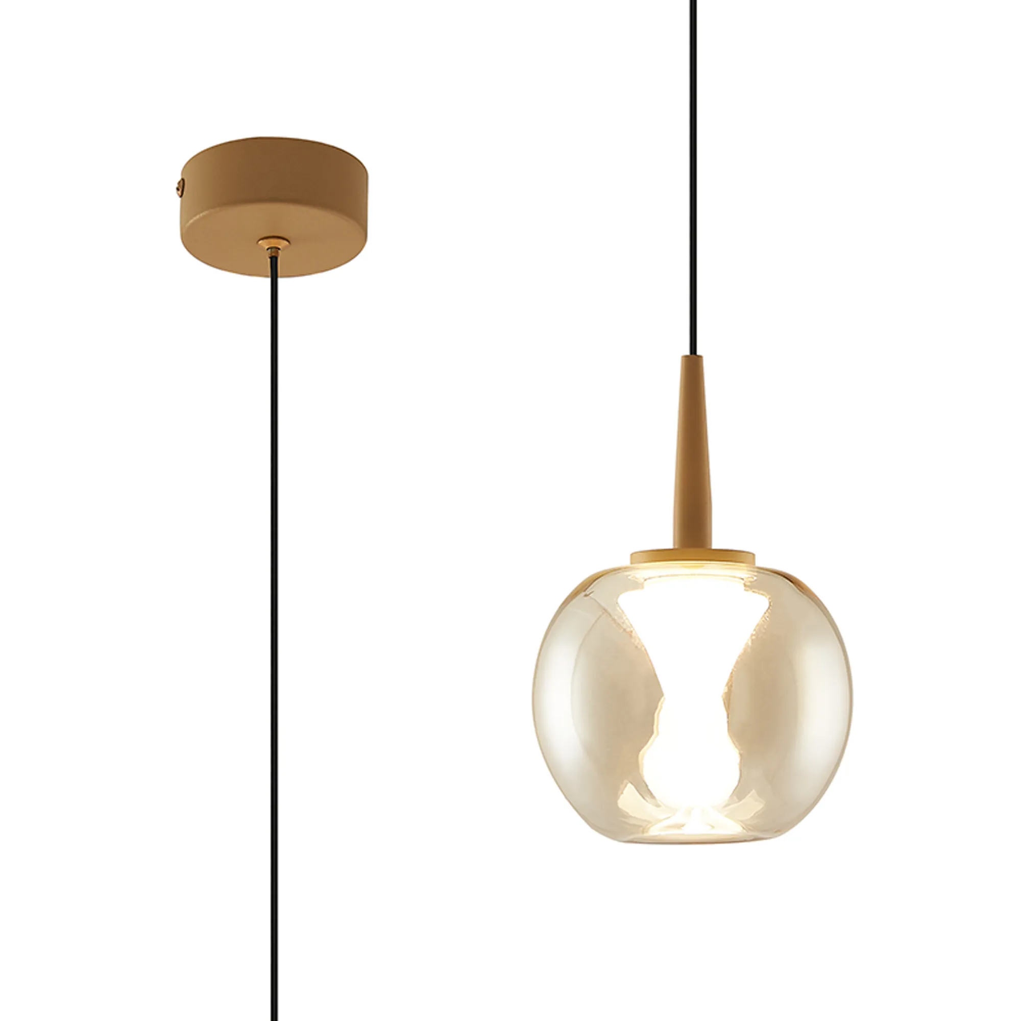 M9077  Andromeda Single Pendant, 5W LED, 3000K, 500lm, Gold/Amber/Frosted 3yrs Warranty